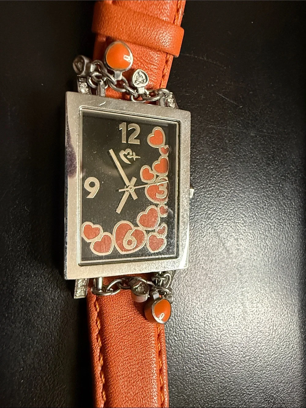 Orange Leather Strap Watch with hearts. From love and pride